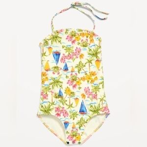 🆕 M (8) • Old Navy • Sailboat Printed Ruffled Halter One-Piece Swimsuit